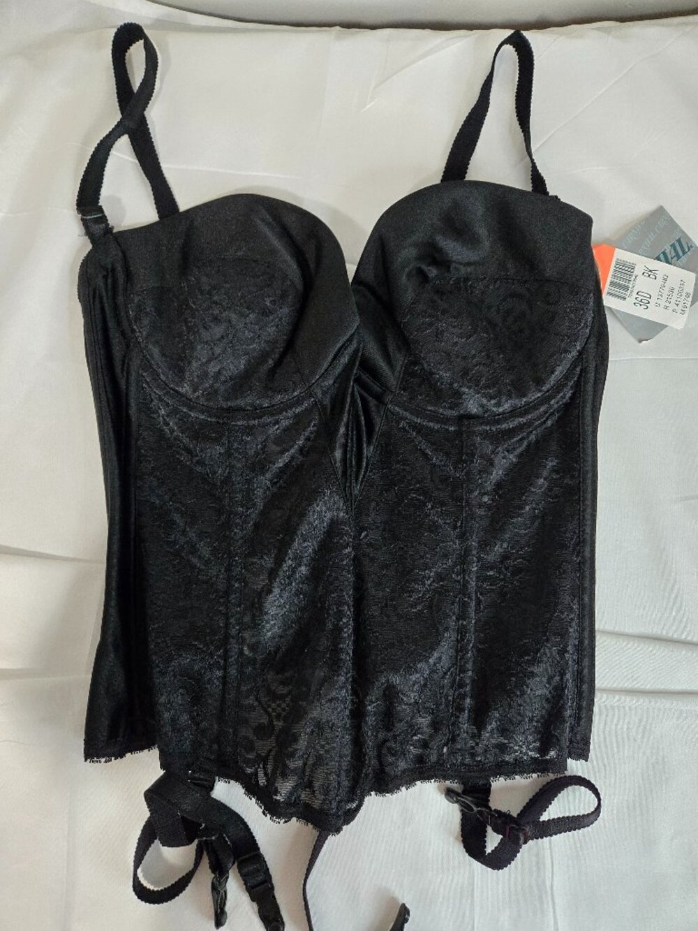 Carnival 36D black full figure tuxedo torsolette bra garter straps NWT
